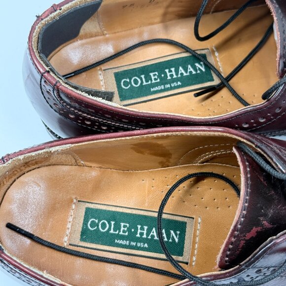 Vintage Cole Haan Oxford Brogue Dress Shoes Wingtip Burgundy Leather SIze 9.5D - Picture 13 of 14
